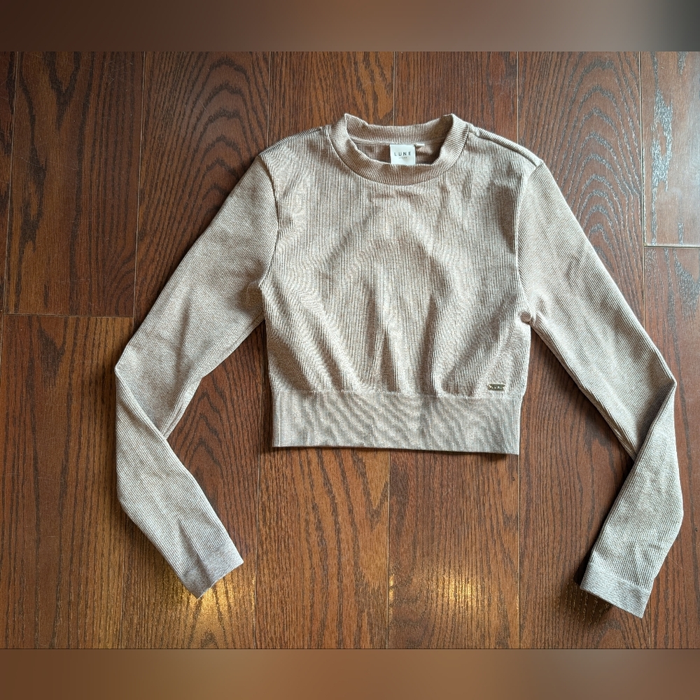 Lune Active Women's Polly Rib Long Sleeve Crop Top S Melange Workout Gym Lounge